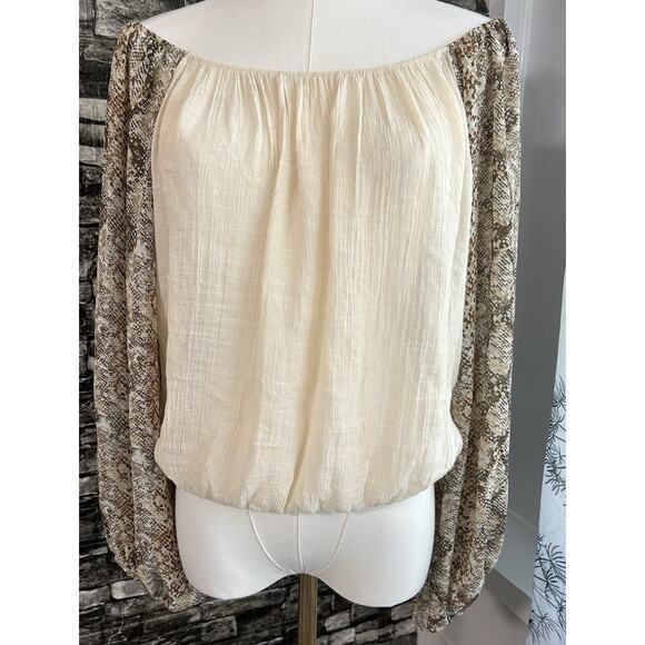 Blu Pepper Crop Top Women Large Boho Off Shoulder Snake Skin Balloon Sleeves Y2K - Picture 1 of 8